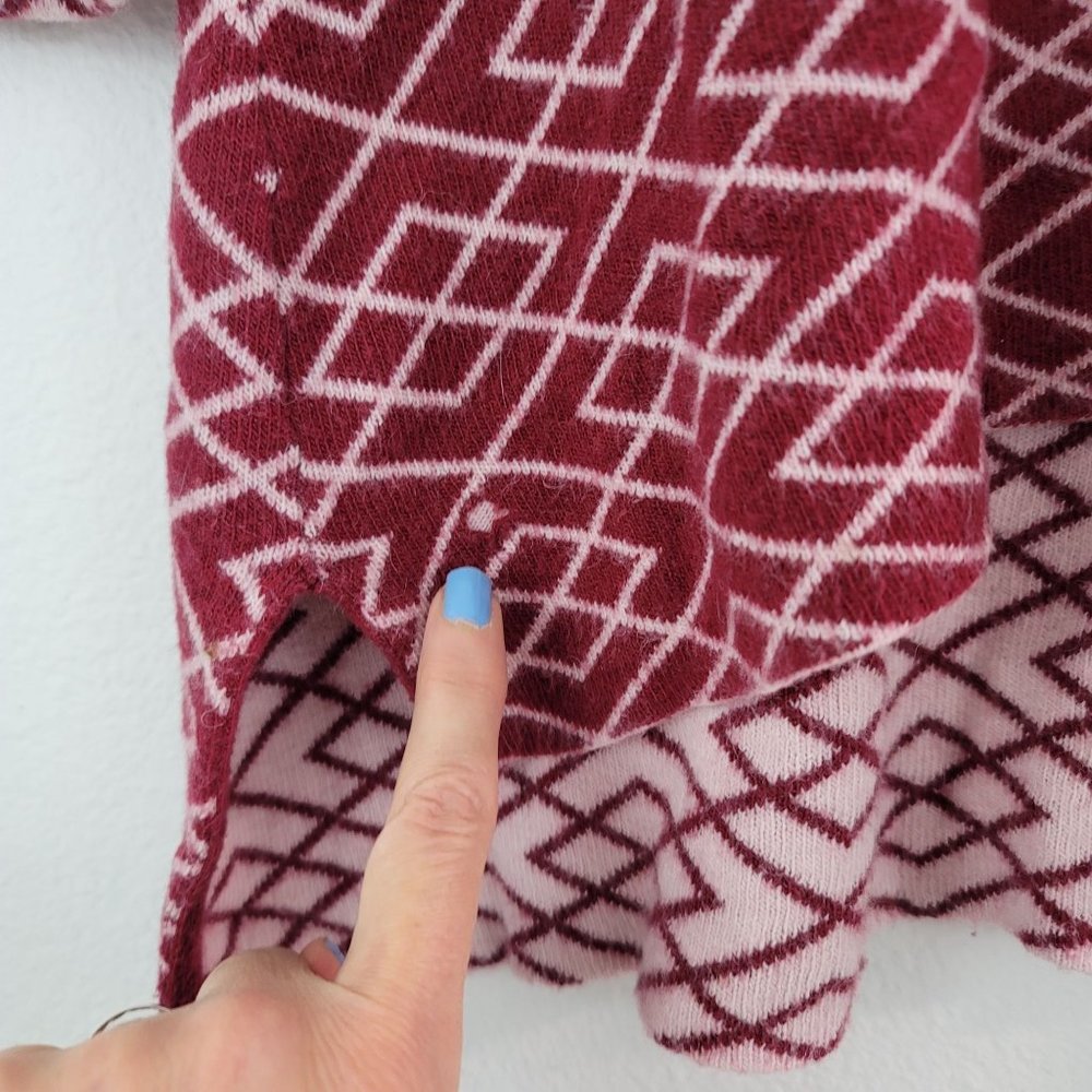 Anthropologie MOTH Maroon Ivory 3/4 Sleeve Alpaca Viscose Retro Geo Sweater Sz S - Picture 11 of 12